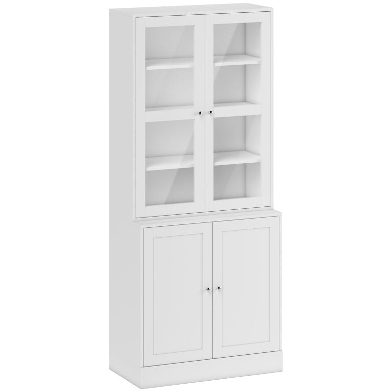 Modern White Bookcase with Glass Doors - Adjustable Shelves Display Storage Cabinet for Living Room, Study, Home Office & Kitchen
