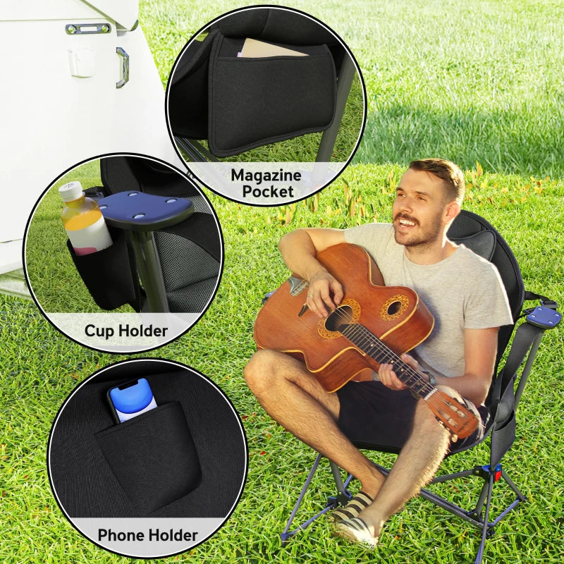 Adjustable Black Hammock Camping Chair Set of 2 - Portable Swinging Camp Chairs with Cup Holder, Headrest, Padded Seat & Carry Bag for Travel, Fishing & Hiking