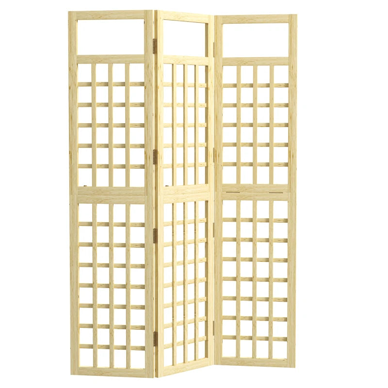 3-Panel Freestanding Wooden Garden Privacy Screen - Foldable Outdoor Divider/Trellis, Natural Wood Finish, 120 x 170 cm