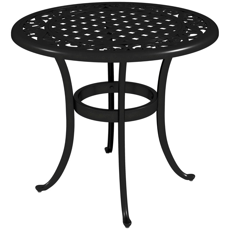 60cm Black Round Garden Table - Outdoor Hollow Top Design Side Table with Cast Aluminium Frame for Patio, Garden, Balcony