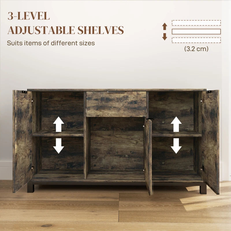 Industrial Sideboard Storage Cabinet with Doors & Drawer, Adjustable Shelves for Living Room, Dining Room, Hallway - Rustic Brown