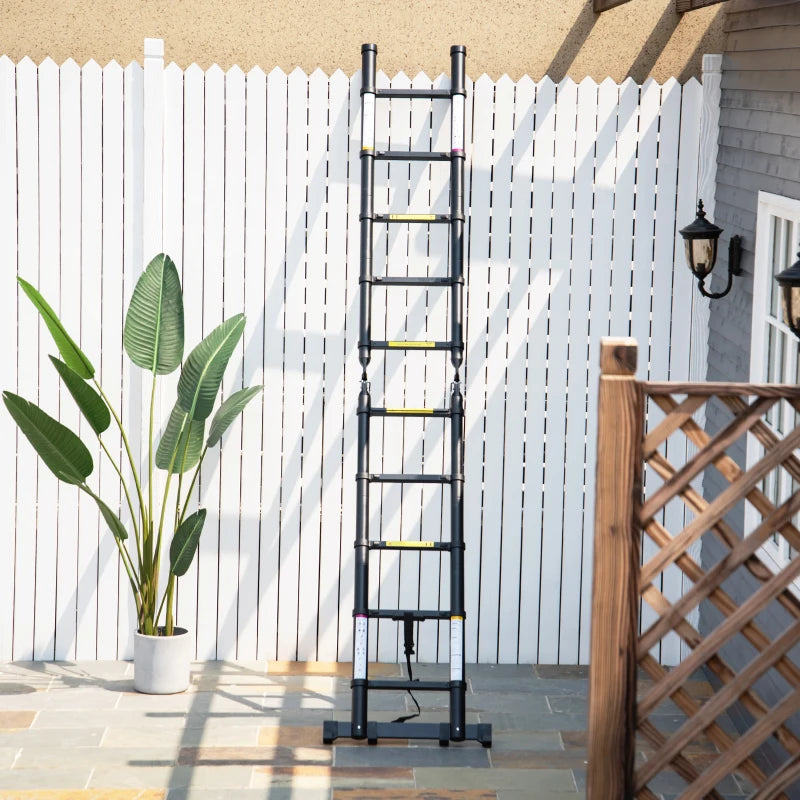 Black 10-Step Telescopic Aluminium Ladder for Home