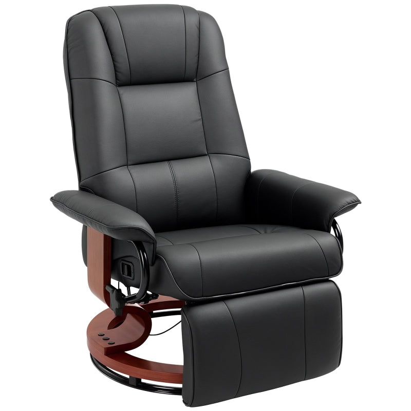 Manual Recliner Armchair with Faux Leather Upholstery and Wooden Base for Living Room or Bedroom, Black