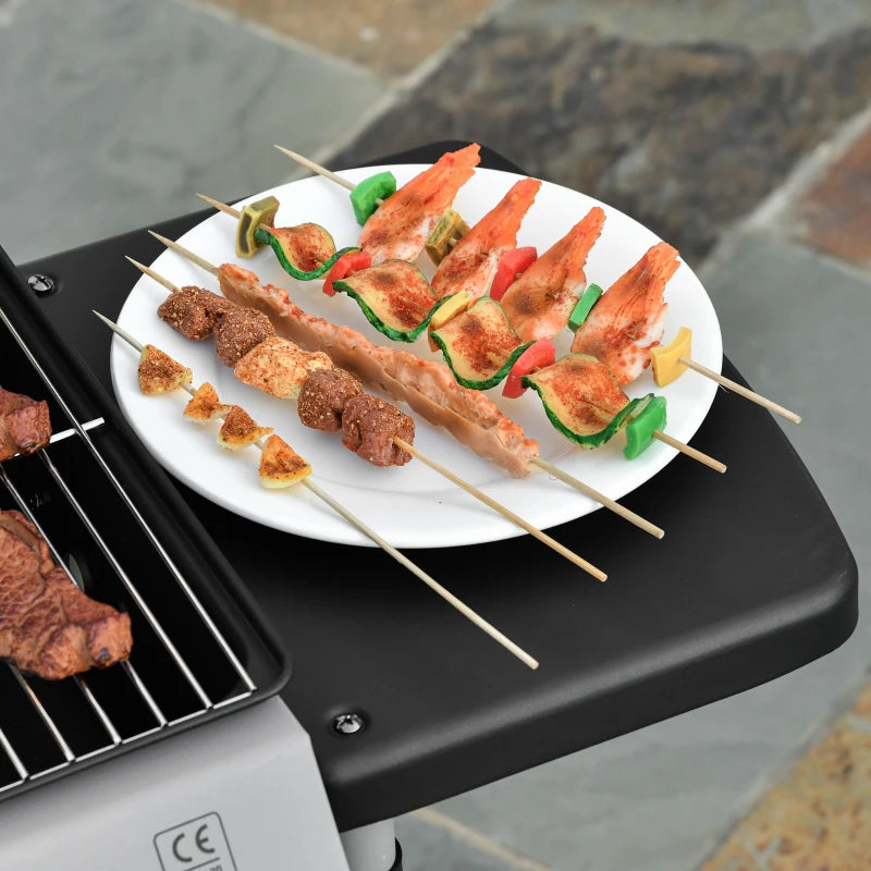 2 Burner Gas BBQ Trolley Grill - 5.6 kW Portable Barbecue with Lid, Wheels & Side Shelves - Grey