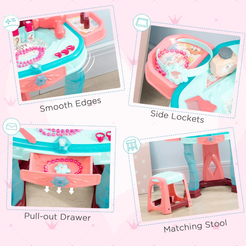31 Piece Kids Dressing Playset with Magical Princess Mirror Light and Sound in Pink and Blue