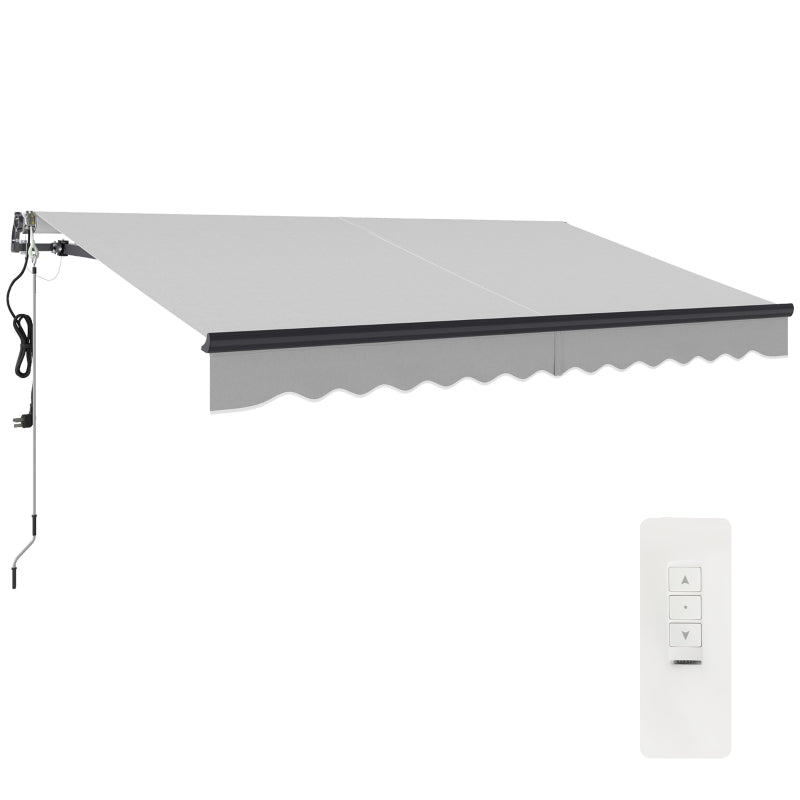 3.5m x 3m Light Grey Electric Retractable Awning with Remote Control & Aluminium Frame – UPF30+ Sun Shade for Patio, Garden, Deck, Door or Window