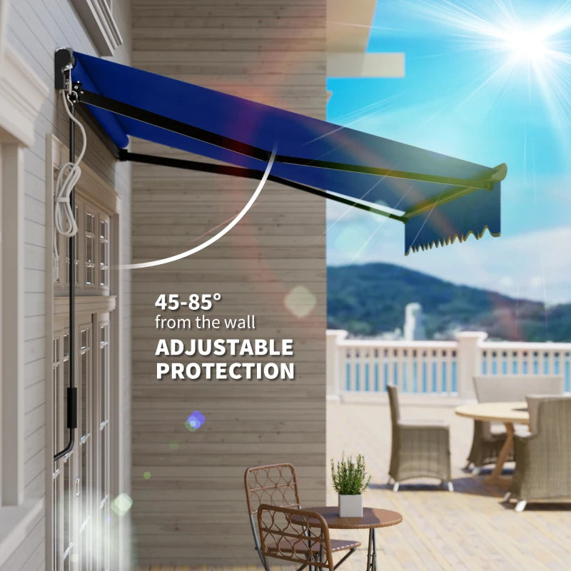 3 x 2.5m Blue Electric Awning with LED Light & Remote Controller - Aluminium Frame DIY Retractable UV50+ Sun Shade Canopy for Garden, Patio, Deck, Door, Window