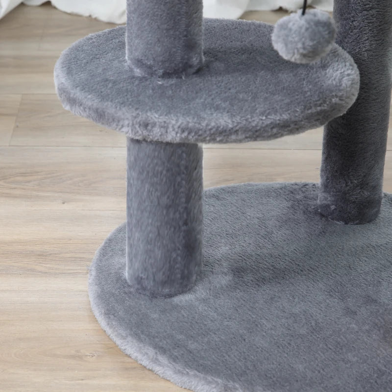 104 cm Grey Cat Tree Condo Tower - Activity Centre with Scratching Posts, Plush Perch & Hanging Ball for Cats