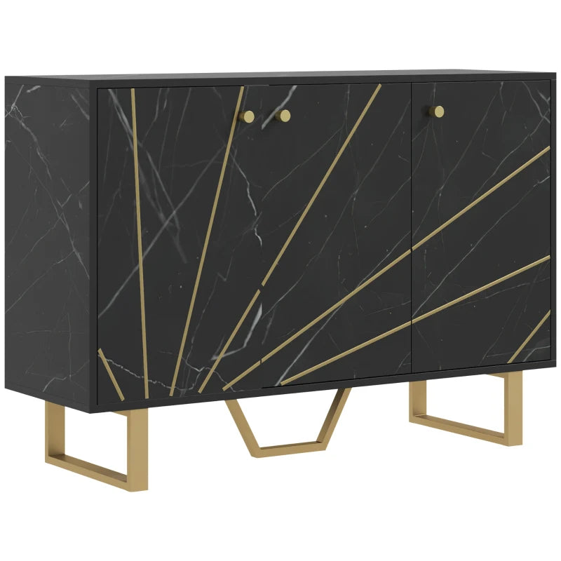 Modern Sideboard Storage Cabinet with Adjustable Shelves & Metal Legs - Black Marble Tone for Living Room, Kitchen, Dining Room, Entryway