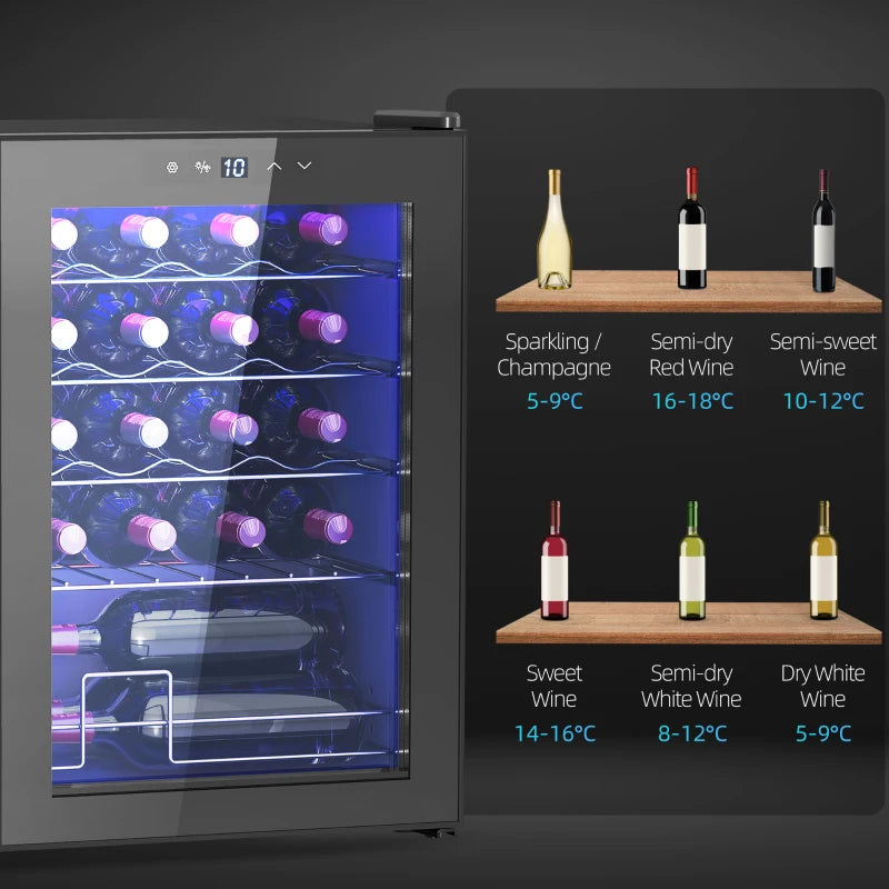 20-Bottle Countertop Wine Fridge - Black, Perfect for Home or Office, Stylish Wine Cooler with Adjustable Temperature