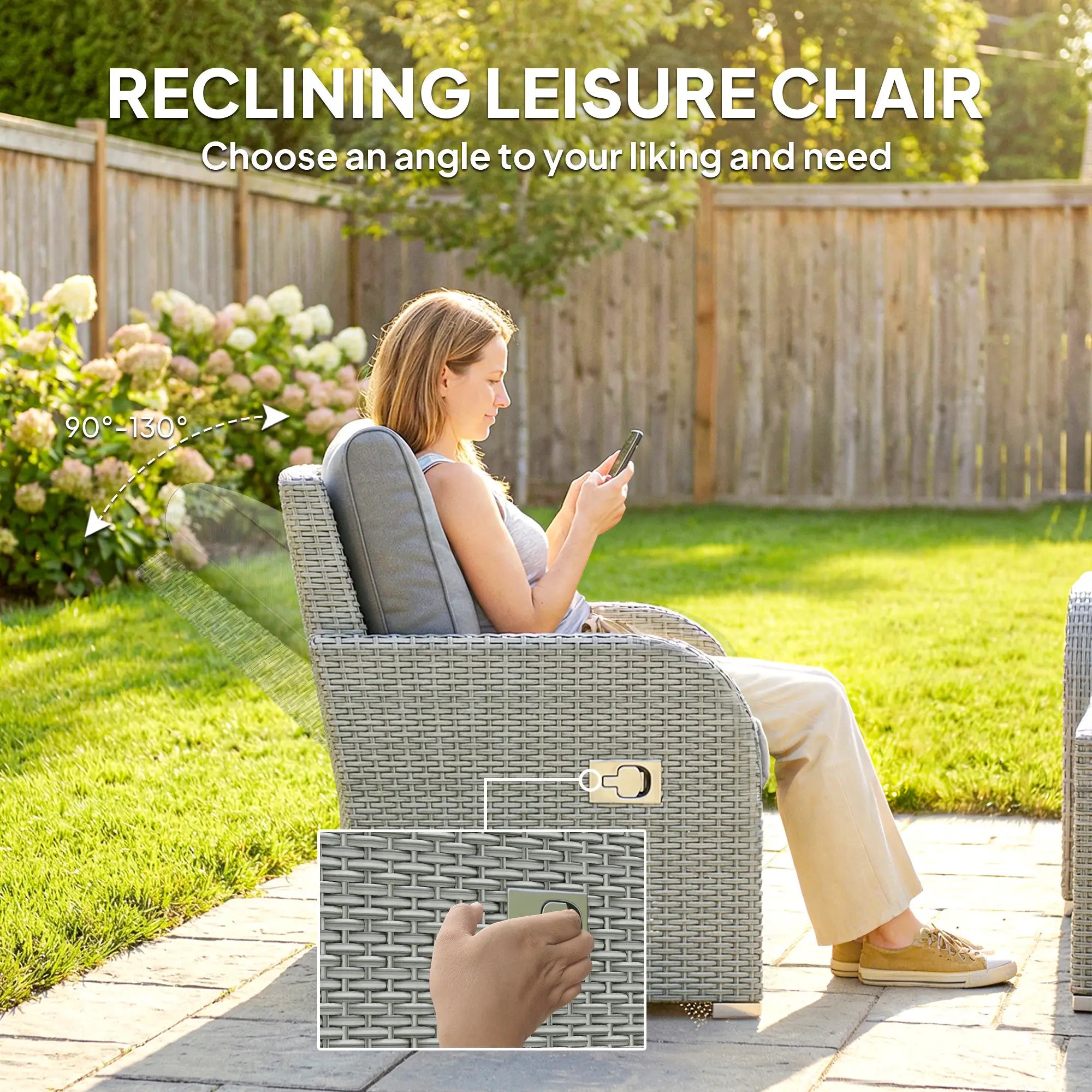Dark Grey 6-Piece Rattan Garden Lounge Set with Reclining Armchairs, Hidden Footstools & Coffee Table