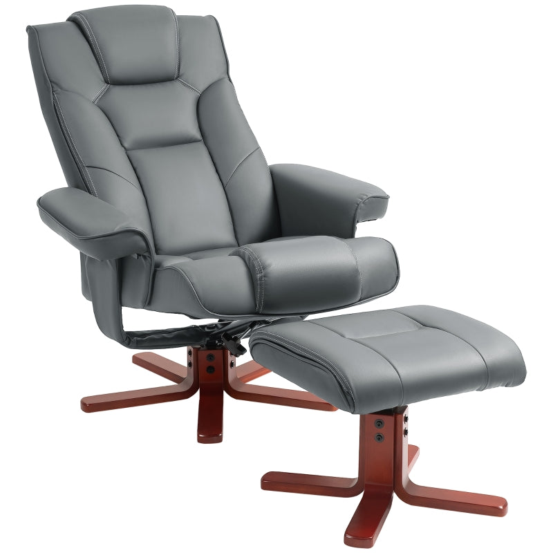 Grey Faux Leather Manual Recliner and Footstool Set for Ultimate Comfort and Relaxation