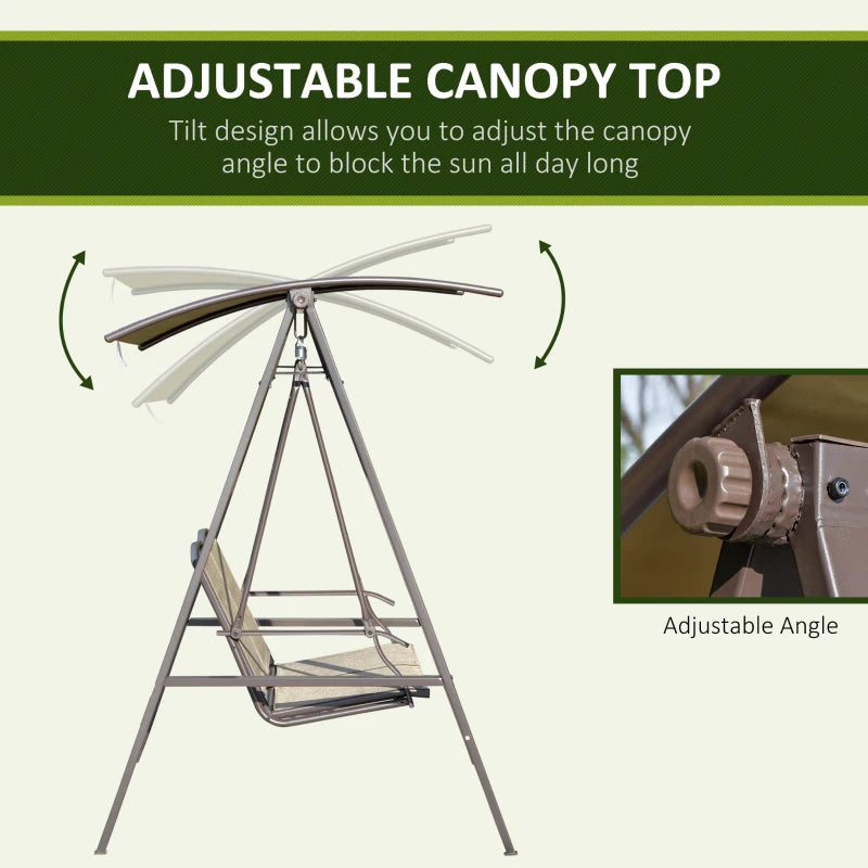 Brown 2 Seater Garden Swing Chair With Metal Frame