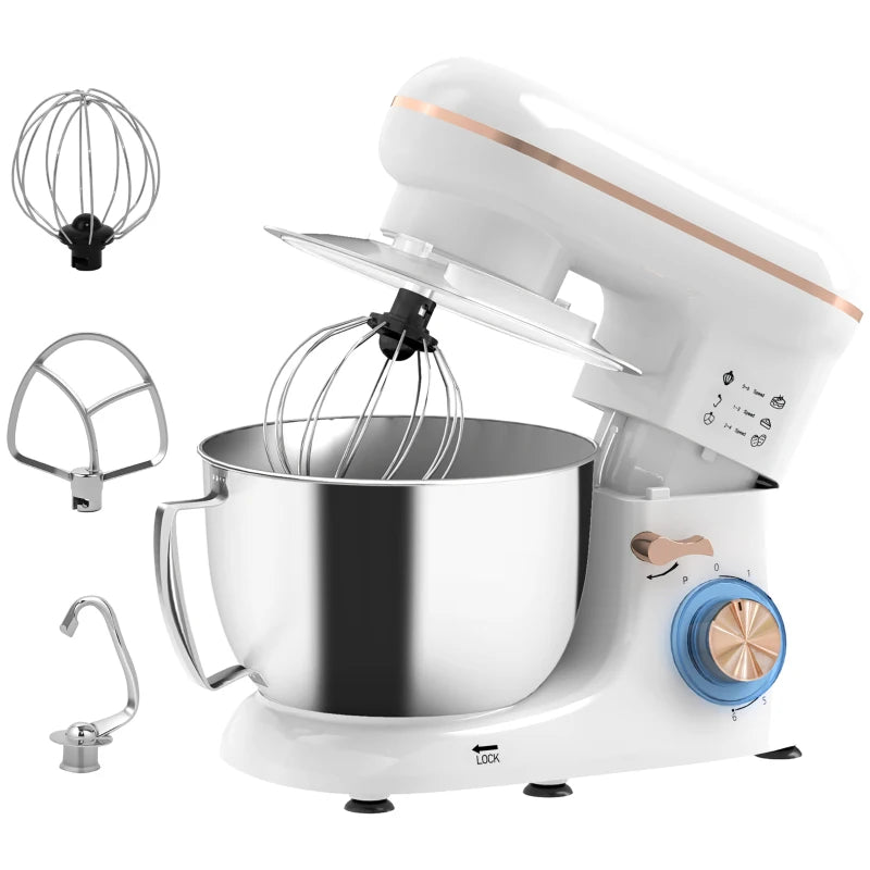 Premium 1300W White Kitchen Stand Mixer with Accessories - Powerful, Versatile, Ideal for Baking and Cooking Enthusiasts