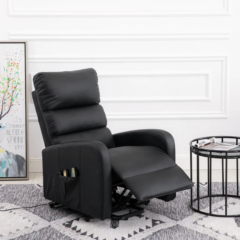 Power Lift Recliner Massage Chair with Heat and Vibration, Heavy Duty Mechanism, Side Pockets, Remote Control, Faux Leather - 73x91x109 cm, Black