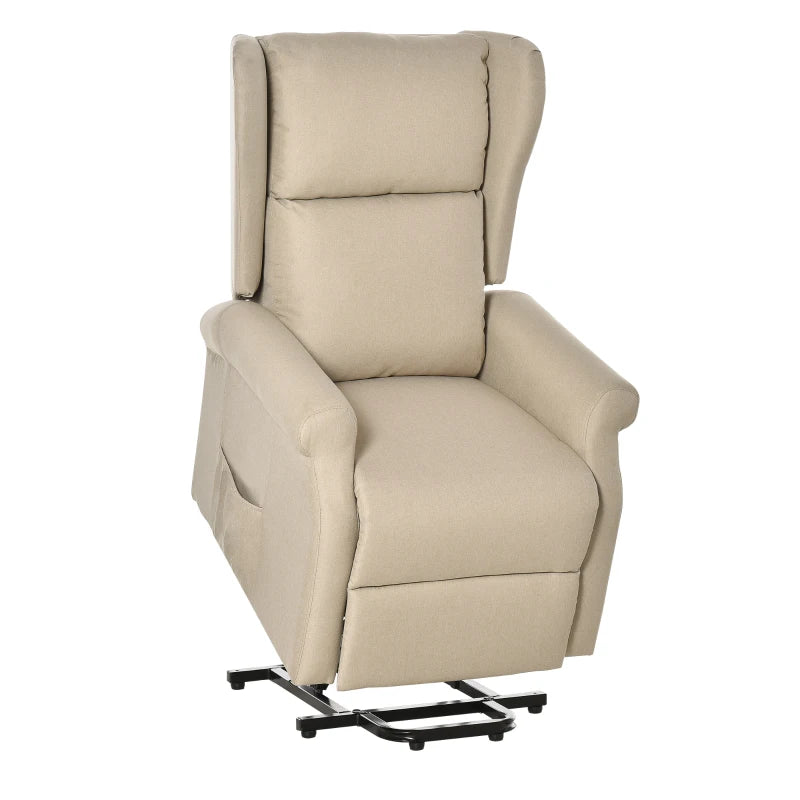 Electric Lift Recliner Armchair for Elderly - Fabric Riser Chair with Remote, Side Pockets, Extended Footrest, Beige