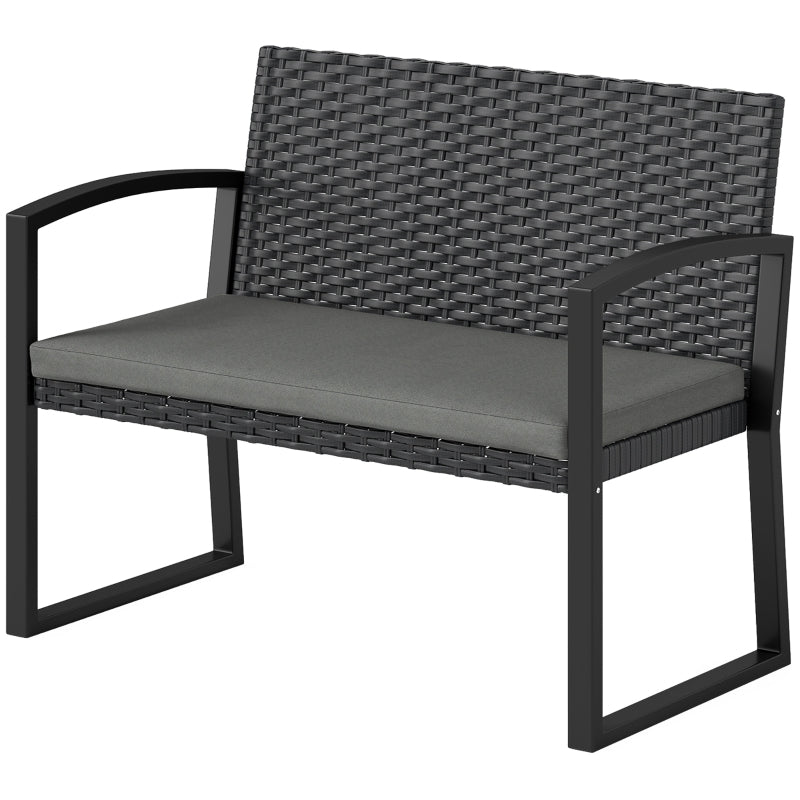 Two-Seater Rattan Garden Bench - Grey and Black Outdoor Seating