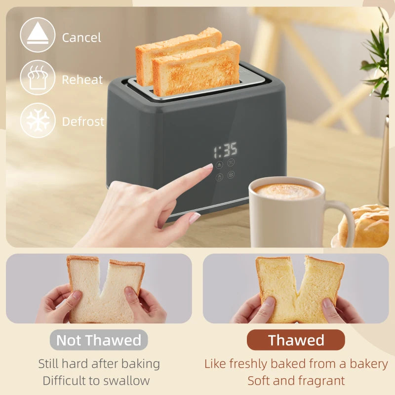 Digital Stainless Steel Kettle & Toaster Set - 1.5L Fast Boil 3000W Kettle, 2 Slice Toaster with 7 Browning Levels, Grey