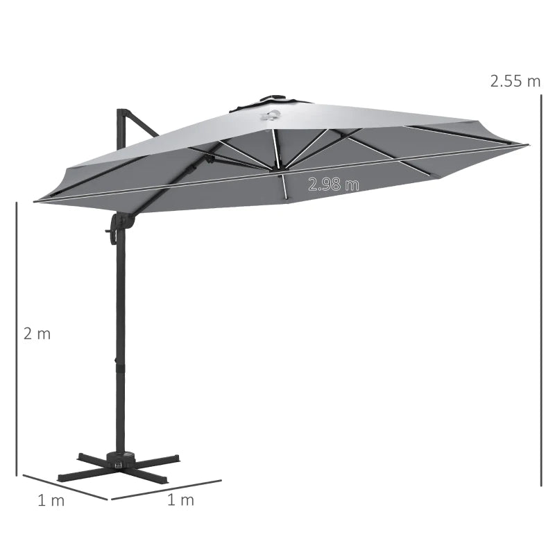 Adjustable Light Grey Cantilever Parasol with Solar LED Lights