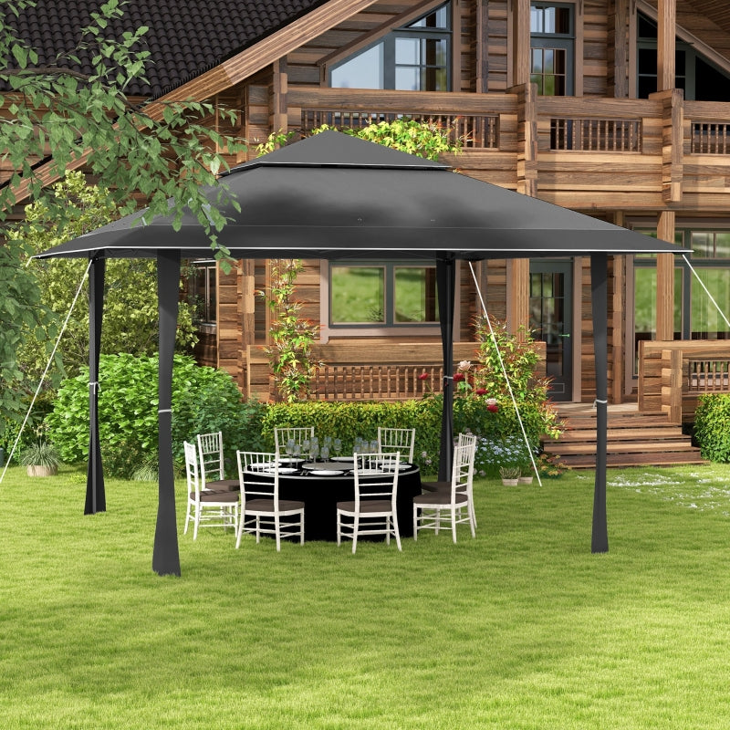 Dark Grey 4x4m Double Roof Pop-up Gazebo Canopy Tent with UV Protection