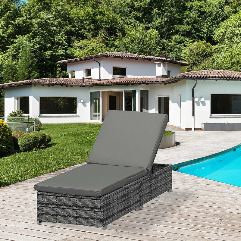 Grey Rattan Outdoor Reclining Sun Lounger