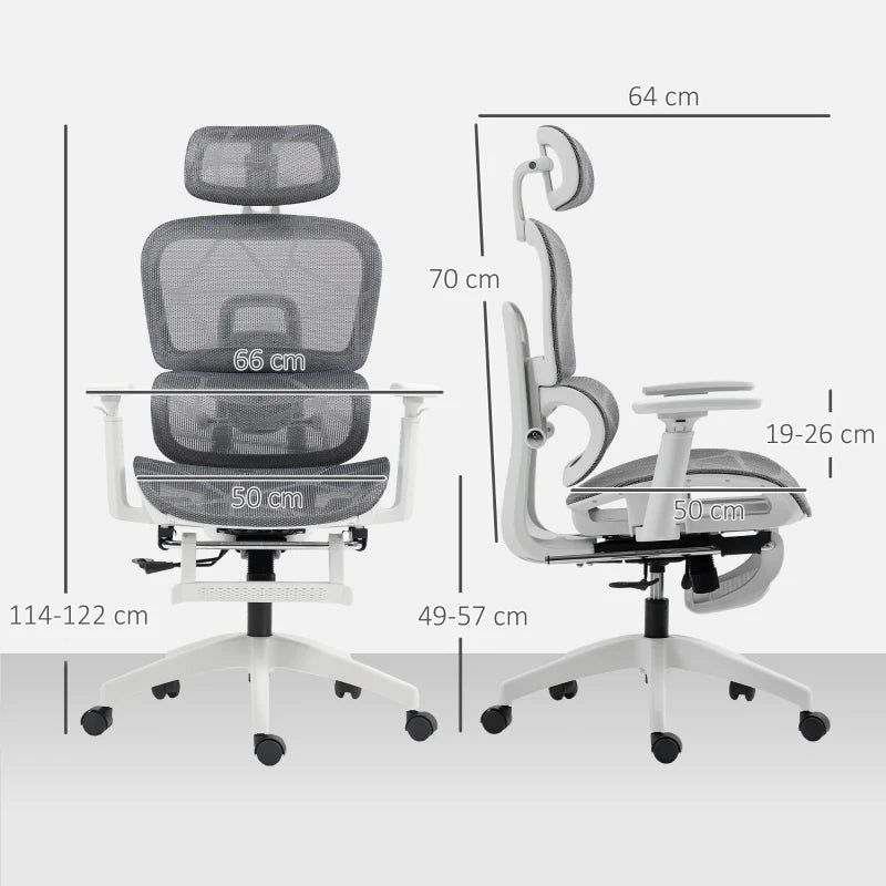 Multi-Adjustable Ergonomic Mesh Office Chair in Grey and White