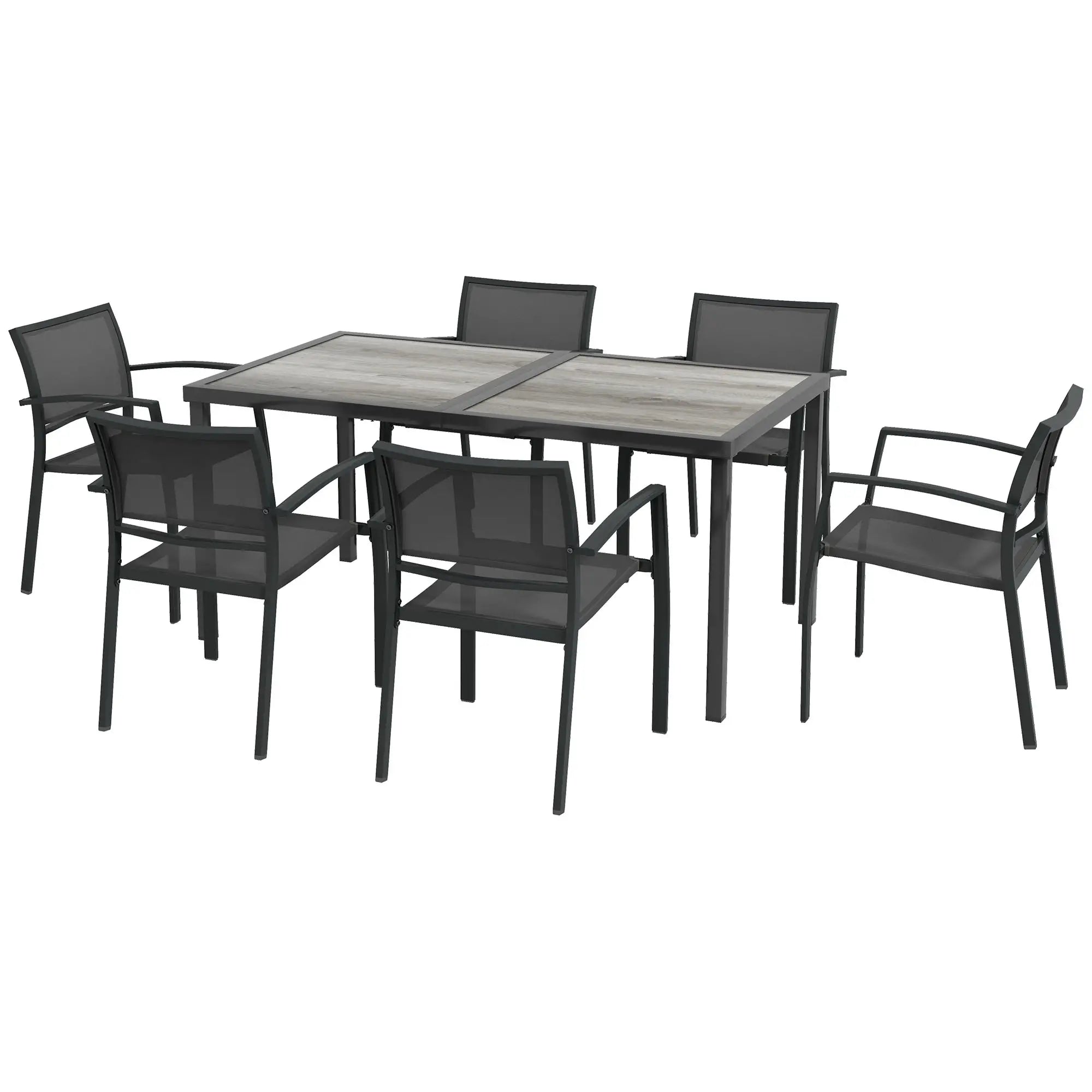 Seven-Piece Casual Outdoor Dining Set With Wood-Effect Table - Grey