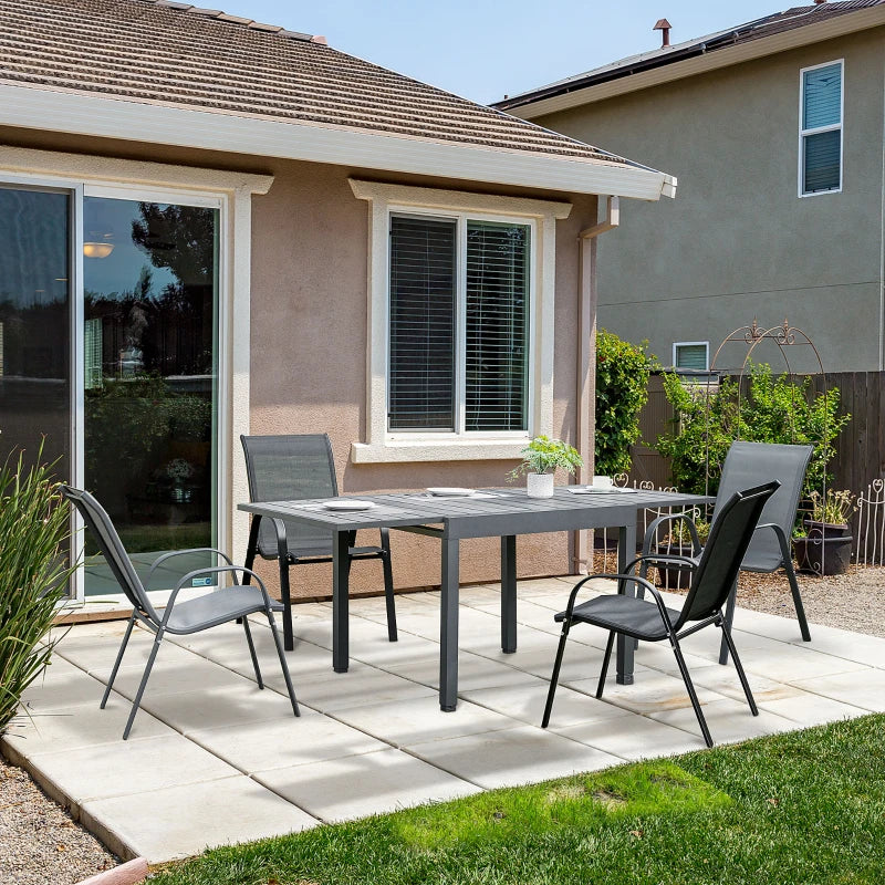 Grey Extendable Outdoor Dining Table for 4-6 Persons, Aluminium Frame, 90-180cm x 90cm