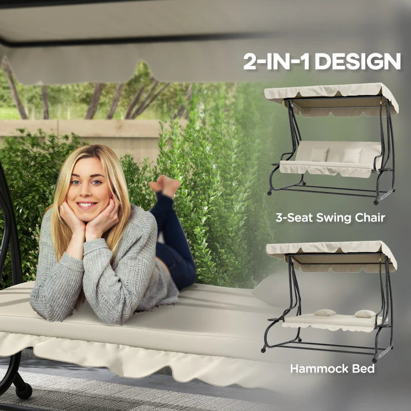 Convertible Cream Three-Seater Swing Chair Bed - Spacious and Stylish Outdoor Seating