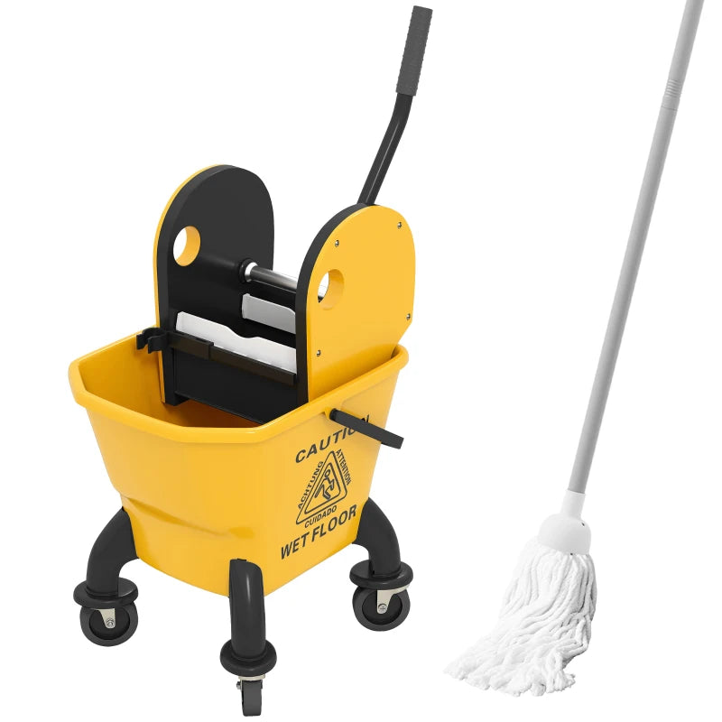 26 Litre Yellow Mop Bucket with Wringer - Heavy Duty Cleaning Tool for Home and Commercial Use