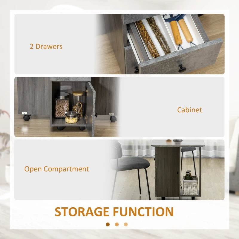 Multi-Storage Drop Leaf Dining Table for Six - Stylish Mixed Grey Finish, Space-Saving Design, Perfect for Modern Homes