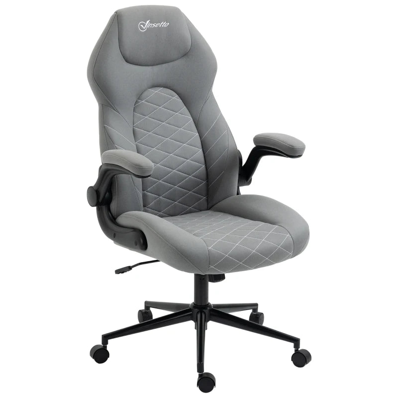 Vinsetto Light Grey Home Office Desk Chair - Ergonomic Computer Chair with Flip Up Armrests, Swivel Seat & Tilt Function