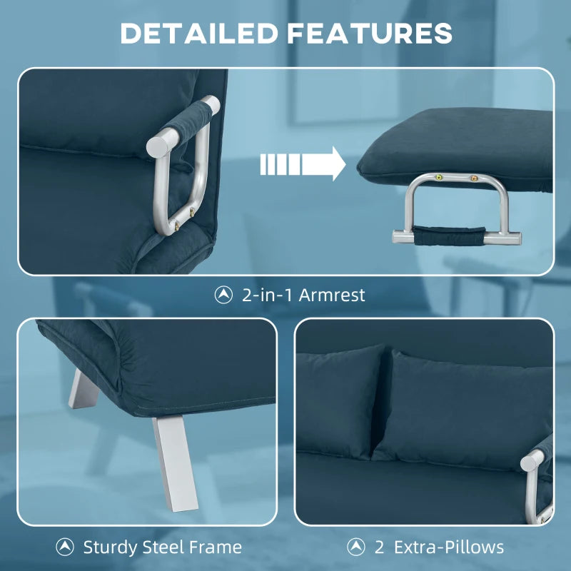 Navy Blue Two-Seater Click-Clack Sofa Bed for Stylish Living Spaces