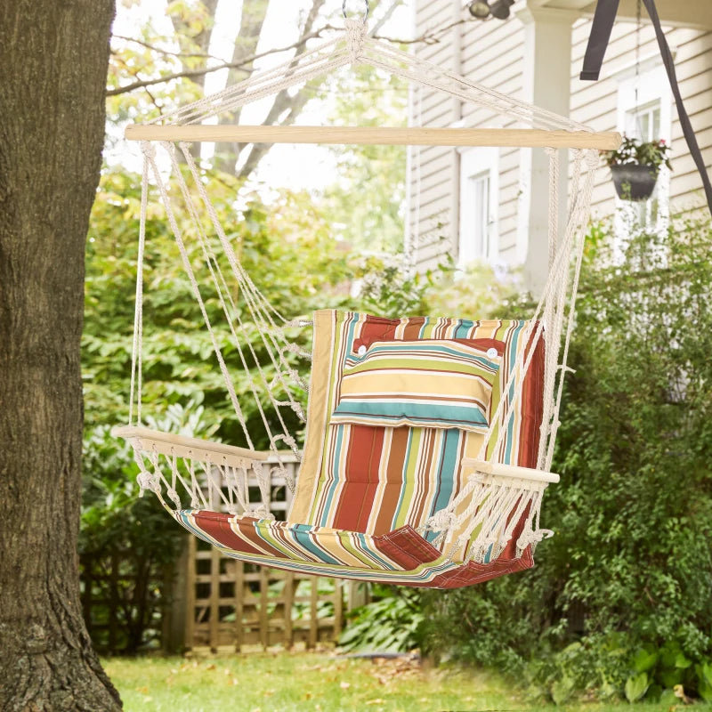 Striped Hanging Hammock Swing Chair - Safe Indoor/Outdoor Seating