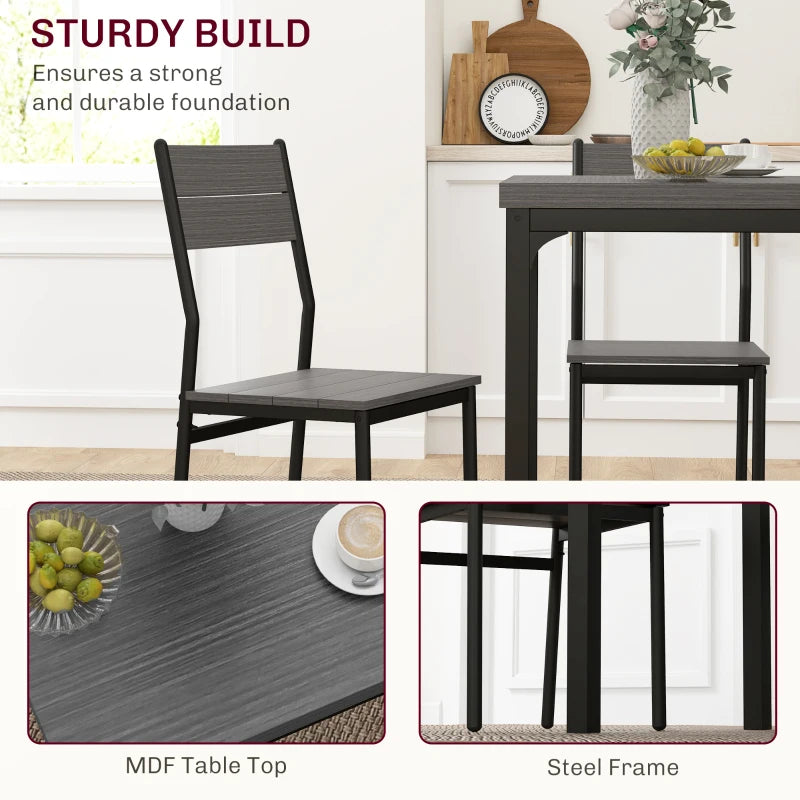 Minimalist 3-Piece Dining Set - Compact Grey Wood Grain Table and Chairs for Small Spaces