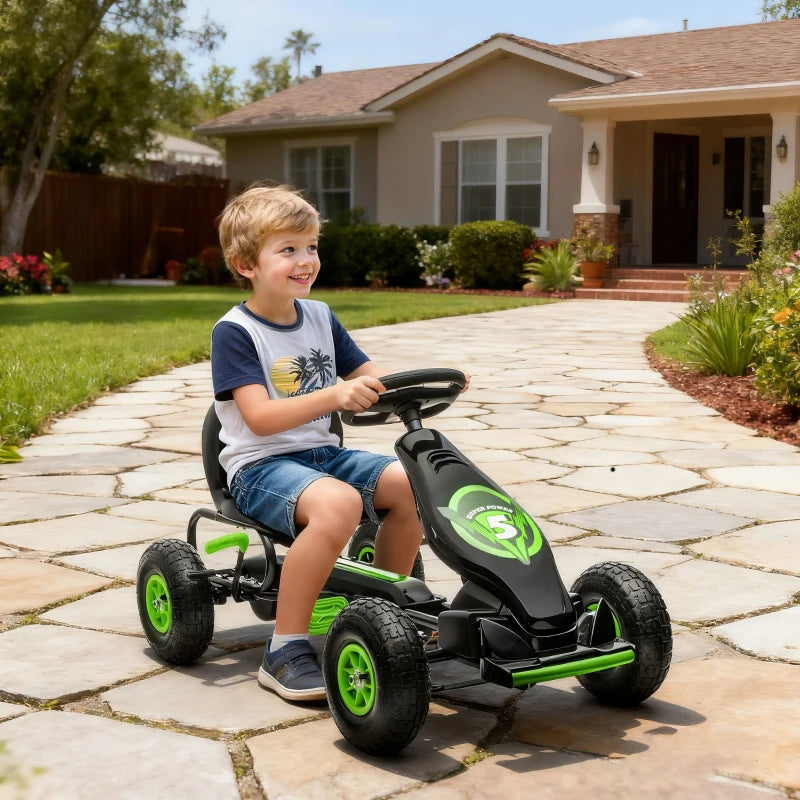 Kids Adjustable Seat Pedal Go Kart with Inflatable Tires for Outdoor Fun Green