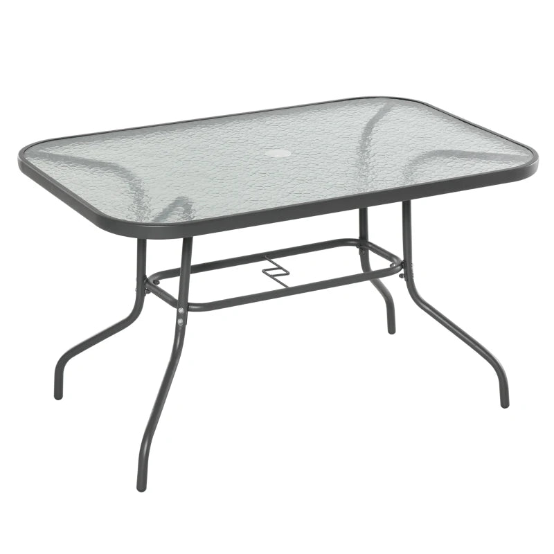 Grey Outdoor Dining Table with Glass Top and Parasol Hole - 120x80cm