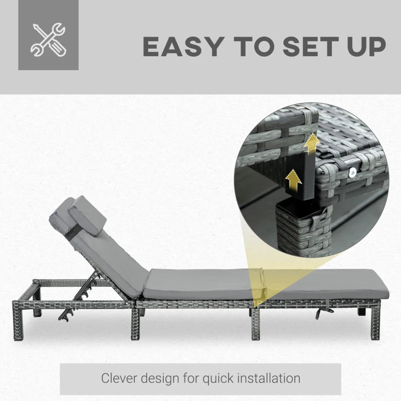 Grey Rattan Sun Loungers Set of 2 with Cushion