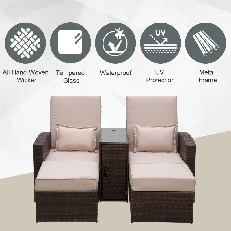 Brown Rattan 2-Seater Sofa Lounger Set