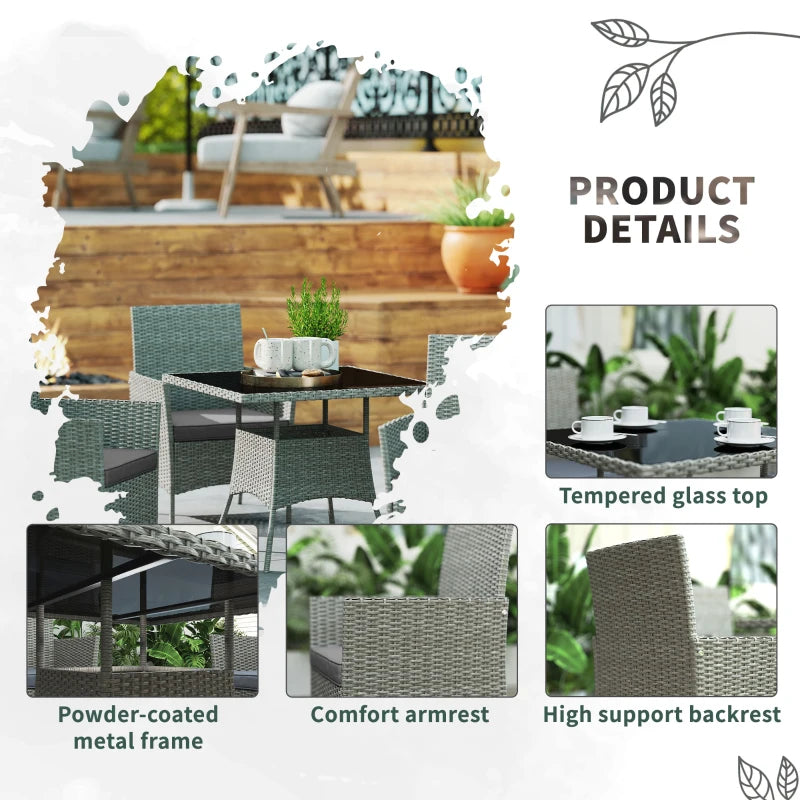 5-Piece Light Grey Rattan Dining Set - Outdoor Patio Furniture