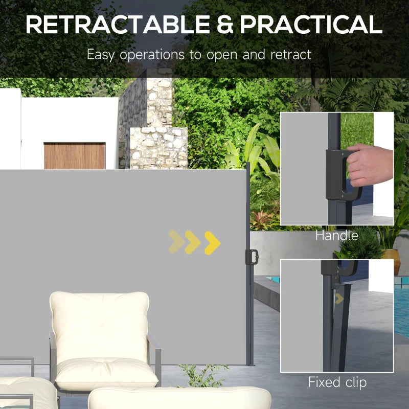 Retractable Side Awning - Outdoor Privacy Screen for Garden, Hot Tub, Balcony, Terrace, Pool - 400 x 180cm - Light Grey