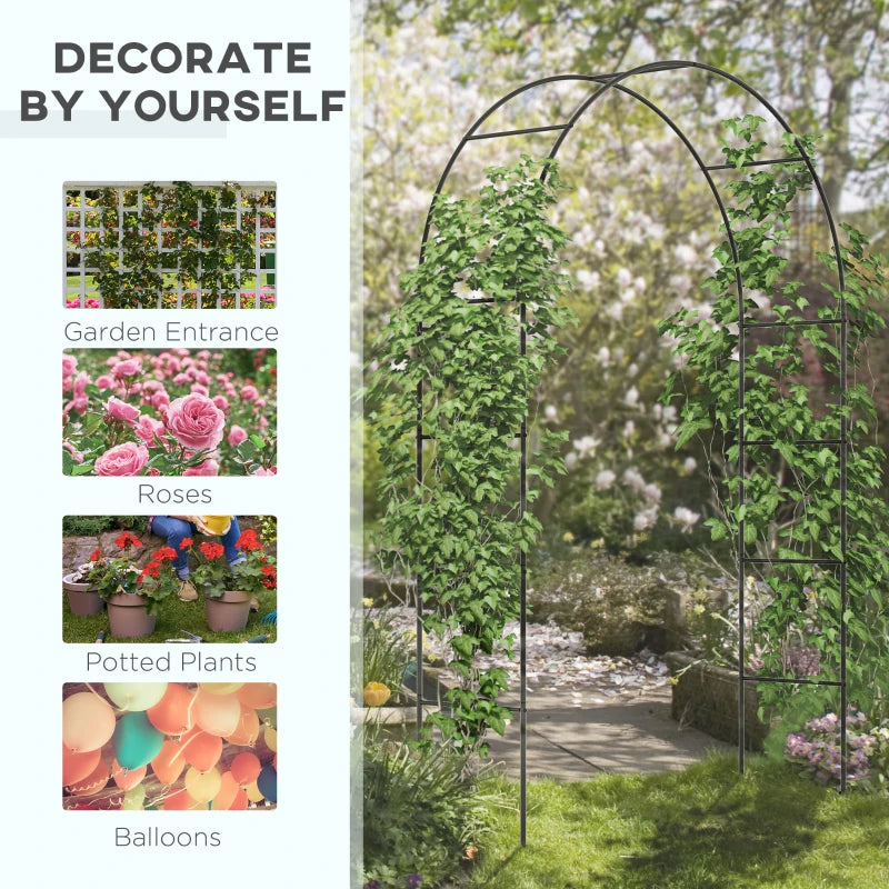 Metal Garden Arch for Climbing Plants and Vines - Black Outdoor Arbor for Weddings, 140L x 40W x 240H cm