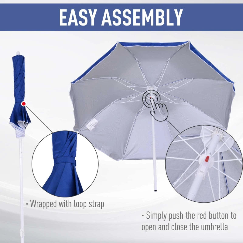 Blue Portable Beach Umbrella with Tilting Function and Carry Bag