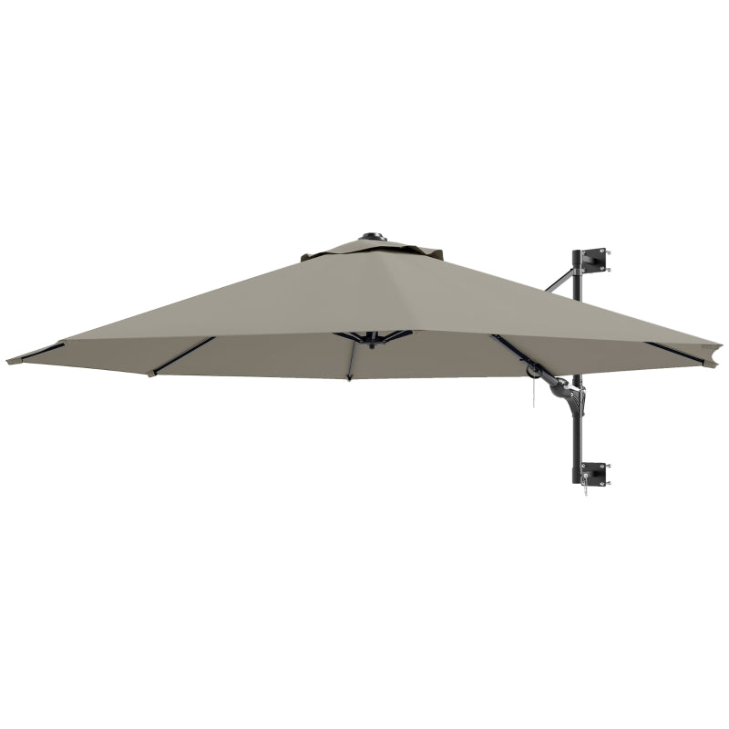3m Wall-Mounted Parasol Shade with Handle - Light Grey Outdoor Umbrella for Patio
