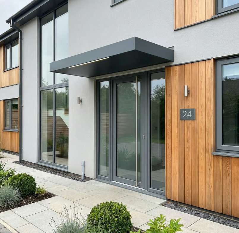 200x90cm Aluminium Canopy With LED Light Strip - Anthracite Grey