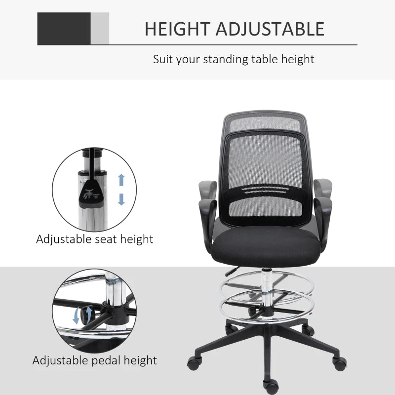 Vinsetto Ergonomic Mesh Drafting Chair - Adjustable Height, Footrest, 360° Swivel, Set of 5 - Tall Office Seating