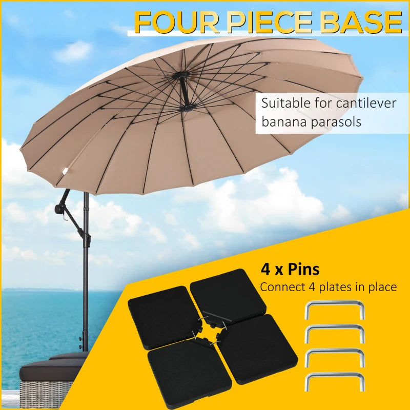 4-Piece Black Plastic Cantilever Parasol Base - Durable and Stable Outdoor Umbrella Stand