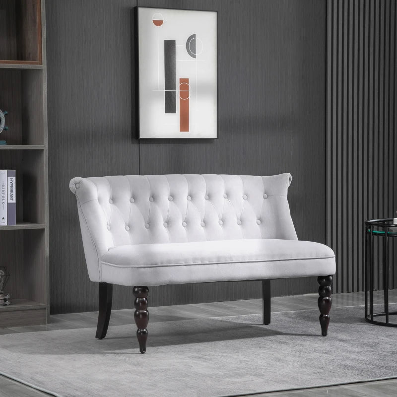 Vintage Button Tufted Chaise Lounger Sofa, Compact 2-Seater with Carved Legs for Bedroom or Living Room, Grey