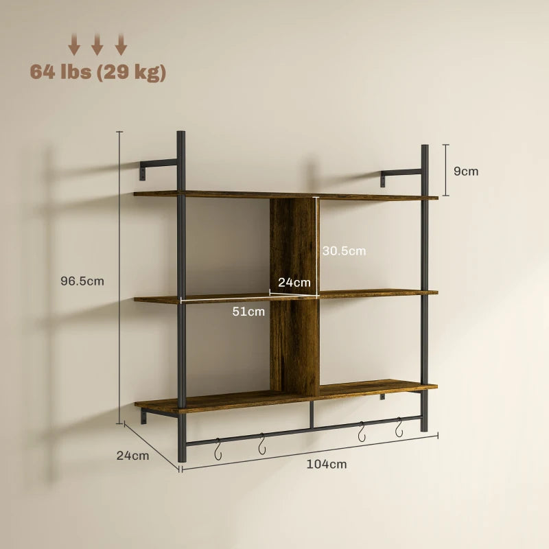 Stylish Three-Tier Floating Shelf - Modern Brown and Black Wall Storage for Home Decor and Organization