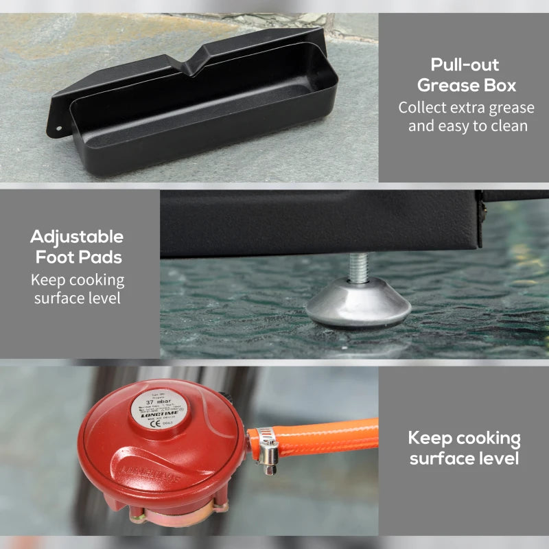 Portable Stainless Steel Gas Plancha Grill - 9kW, Non-Stick Griddle, Black